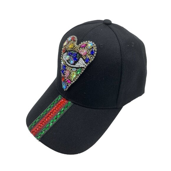 Evil Eye Heart Striped Rhinestone Cap - Picture 7 of 8